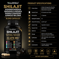 Shilajit de qualité alimentaire, mélange 10 en 1 en capsules, 100 % pur, complexe à base de plantes, étiquette privée, vente en gros disponible