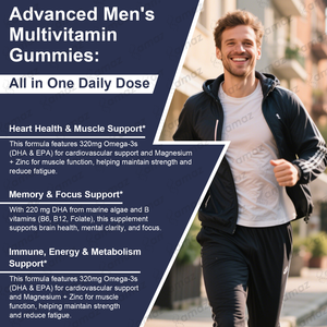 Compléments multivitaminés Amaz A, D, C, E, biotine, acide folique, multivitamines halal en gommes, multivitamines végétaliennes pour hommes, gommes multivitaminées pour hommes - Product Image 4