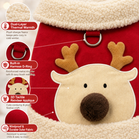 Vêtements de Noël personnalisés pour chiens, gilet en polaire sherpa 3D motif renne, harnais avec anneau en D, veste chaude d'hiver pour chiot, vente en gros, vêtements OEM