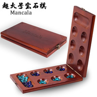 Jeu de société Mancala avec pierres de verre colorées pliant en bois de caoutchouc éducatif et amusant