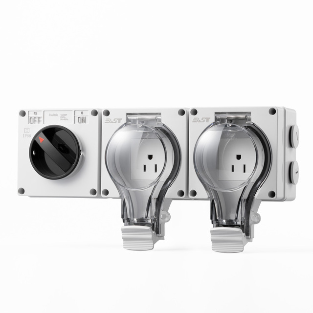 EAST IP66 Waterproof 13A230v UK Double Hole Socket Outdoor Garden Farm Square Rain Resistant UK European Plug