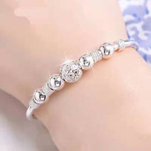 New Korean Fashion <strong>Silver</strong> Plated White Copper Lucky Beads <strong>Bangles</strong> for Women Bracelets Luxury Designer Party Wedding Jewelry - Product Image 3