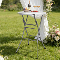 Tables de cocktail pliantes rondes en plastique de 80 cm de haut pour événements et fêtes, idéales pour les banquets de jardin, les mariages et la location extérieure.