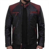 Blouson en cuir rétro pour homme, style motard, décontracté, ajusté, tendance automne, avec patchwork, fermeture éclair en toile délavée et col montant, ODM