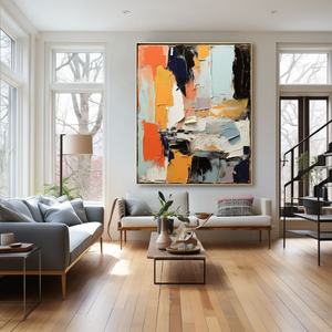 Peinture à l'huile abstraite artisanale encadrée, art mural pour chambre minimaliste, chambre d'hôtes, décoration d'hôtel - Product Image 1