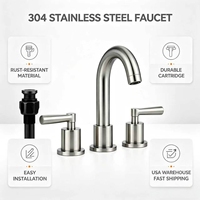 Robinet de salle de bain moderne en acier inoxydable 304 avec double poignée, robinet de lavabo, tuyau de drainage en plastique