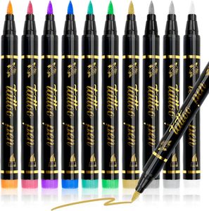 ปากกามาร์คเกอร์สำหรับสักชั่วคราว 10 สี เมทัลลิก หัวแปรงแบบยืดหยุ่น ชุดเพ้นท์หน้า กันน้ำ สำหรับผิว - Product Image 1