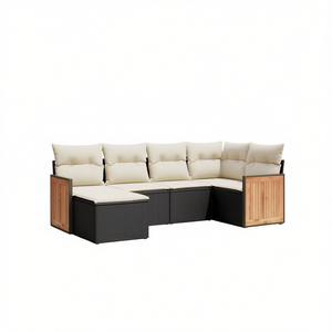 Ensemble de canapés de jardin noir et crème en rotin d'extérieur avec coussins en mousse haute densité, design contemporain imperméable - Product Image 1