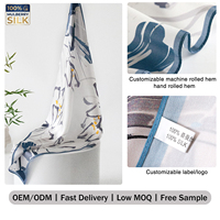 Écharpe florale en soie de mûrier 100% pour art aquarelle, faible MOQ, OEM ODM, échantillon 7 jours, bleu, gris, blanc, étiquette personnalisée, élégante écharpe de cou pour femme