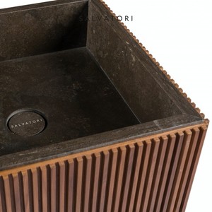 Salvatatori Adda moderno Freestanding 41x41 bagno in legno a coste lavabo a mano per Hotel moderno bagno marmo metallo vetro - Product Image 4