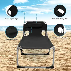 Có thể gập lại bền Oxford hồ bơi ngoài trời Sun Lounger không trọng lực bãi biển ngồi có thể ngả ghế nhôm thuộc da ghế với mặt cánh tay lỗ