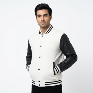 Custom Design <b>White</b> Leather & Wool Winter Sheep Fur Baseball Letterman Varsity <b>Jackets</b> for <b>Men</b> College varsity <b>jackets</b> unisex - Product Image 1