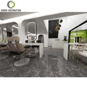 Barber Shop Interior Design Customized High Quality Barber Shop Wood Cabinet Barber Shop <b>Mirror</b> Station With <b>Light</b> - Product Image 4