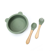 Ensemble de vaisselle écologique sans BPA pour enfants Salle à manger pour nourrissons Cuillère en silicone de qualité alimentaire pour bébés et enfants Sûr et sain