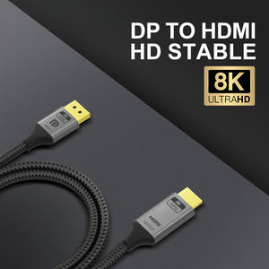 Câble Justlink DP vers <span class=keywords><strong>HDMI</strong></span> 8K/60Hz 4K/144Hz DP1.4 HDMI2.1 pour ordinateur portable, projecteur, PC, gaine en nylon, paire torsadée pour moniteur - Product Image 2