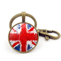 Porte-clés personnalisé en métal avec pendentif, pendentif avec drapeau du royaume-uni, fabriqué à la main