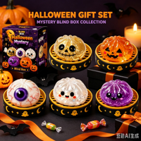Ensemble de jouets à presser en maltose personnalisés pour Halloween, comprenant des jouets extensibles en gelée (citrouille, fantôme, œil), jouets anti-stress et objets fantaisie pour fêtes