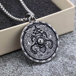 Yunnique-collar con colgante de escudo vikingo de acero inoxidable vintage, medallón de doble cara unisex, regalo, joyería, accesorio de moda - Product Image 4