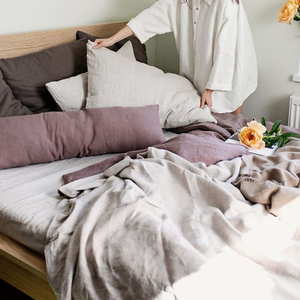 Ensemble de draps en <span class=keywords><strong>lin</strong></span> de qualité supérieure moderne, 4 pièces, taille king, 100% <span class=keywords><strong>lin</strong></span> lavé à la pierre, 300TC, soie, <span class=keywords><strong>lit</strong></span> d'hôtel, tissé, motif uni - Product Image 6
