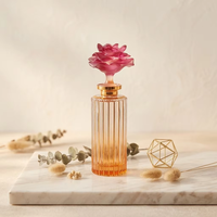 Frasco de Perfume Redondo de Lujo con Tapa de Flor y Cristal, Personalizable, Recargable, Vacío, para Regalo, Decoración del Hogar, con Rayas Costeras Grabadas y Talladas