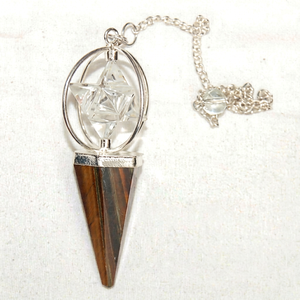 Natural Tiger Eye Faceted Pendulum <b>with</b> Triangle Cut Quartz - Product Image 1