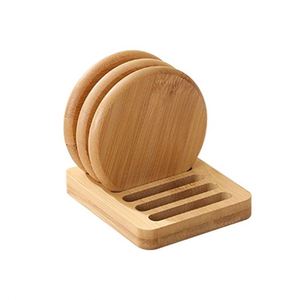 Posavasos Personalizados Redondos de Bambú para Bebidas, Juego de Posavasos para Café con Soporte - Product Image 1