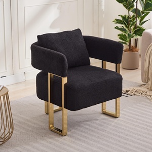 Sillón <span class=keywords><strong>de</strong></span> Lectura Moderno y Ecológico con Cojín <span class=keywords><strong>de</strong></span> Terciopelo Negro y Patas <span class=keywords><strong>de</strong></span> Metal Dorado sin Ruedas para Sala <span class=keywords><strong>de</strong></span> Estar, Dormitorio u Oficina - Product Image 1