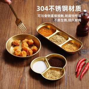 Retro Gold Stainless Steel Condiment Dish 304 Two Three Compartment Seasoning <b>Tray</b> For <b>BBQ</b> Korean Style Serving <b>Trays</b> - Product Image 1