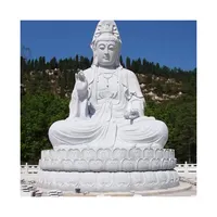 Naturstein hand geschnitzte lebensgroße weiße Marmor sitzende Buddha-Statue