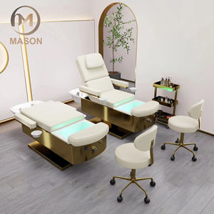 Lit de lavage de cheveux de luxe moderne en cuir hydraulique, station spa électrique réglable, avec cuvette en céramique portable, pour services de coiffure et de pédicure - Product Image 3