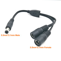 Cable divisor de alimentación en Y para CCTV de 12V 24V, 1 a 2 vías, con conectores de barril DC 5.5x2.1mm y 5.5x2.5mm para cámaras de seguridad y tiras LED