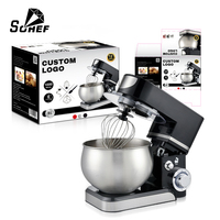 Batteur sur socle électrique 5L 1000W en acier inoxydable robuste avec double crochet pétrisseur, minuteur et 6 vitesses