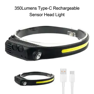 Multi-função indução inteligente sensor farol USB recarregável COB LED cabeça lâmpada