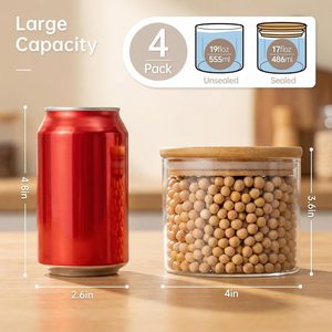 Juego de Frascos de Vidrio de Boca Ancha para Almacenamiento de Alimentos, 16 oz, Vidrio Borosilicato, Frascos para Especias, Café, Té, con Tapa Hermética de Bambú - Product Image 4