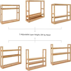 Étagère de salle de bain en bambou JQ étagère de rangement murale à 3 niveaux couche réglable multifonctionnelle debout libre <span class=keywords><strong>sur</strong></span> les étagères de toilette - Product Image 6