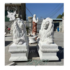 Estatua de León de Mármol <span class=keywords><strong>Blanco</strong></span> de Tamaño Real para Jardín, Escultura de León de Mármol Natural para Exteriores - Product Image 1