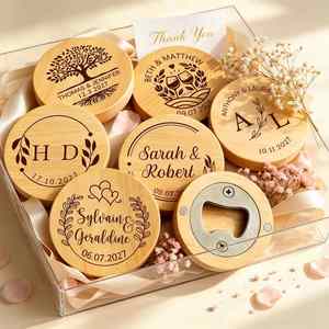 Abridor de Botellas Magnético de Madera Redondo con Logotipo, Recuerdo de Boda Personalizado para Invitados, Regalo para Fiestas - Product Image 2