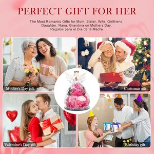 Figurines d'anges en verre avec roses éternelles préservées pour femmes, cadeaux pour la fête des mères, anniversaires, pour maman, grand-mère, sœur, épouse, fille - Product Image 5