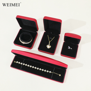 WEIMEI Elegant Classic Red Leatherette Jewelry Case with Black Velvet Ring Pendant Necklace <b>Gift</b> Case Jewelry Packaging <b>Box</b> - Product Image 2