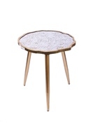 Table d'appoint en verre doré moderne de luxe avec impressions, petite table de canapé avec pieds en métal pour salon