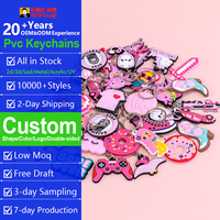 Porte-clés tendance Kawaii rose en PVC, plus de 10 000 styles, animaux de dessin animé mignons, nourriture, faible MOQ, logo personnalisé, pendentif de sac, vente en gros