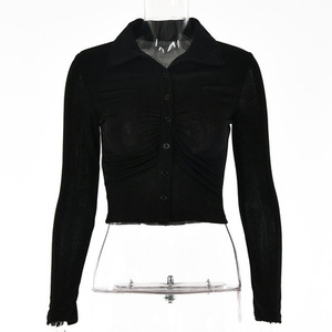 2024 Slim increspato da <span class=keywords><strong>donna</strong></span> scintillano camicie da <span class=keywords><strong>donna</strong></span> Sexy abbigliamento alla moda camicia con colletto abbottonato a maniche lunghe - Product Image 5