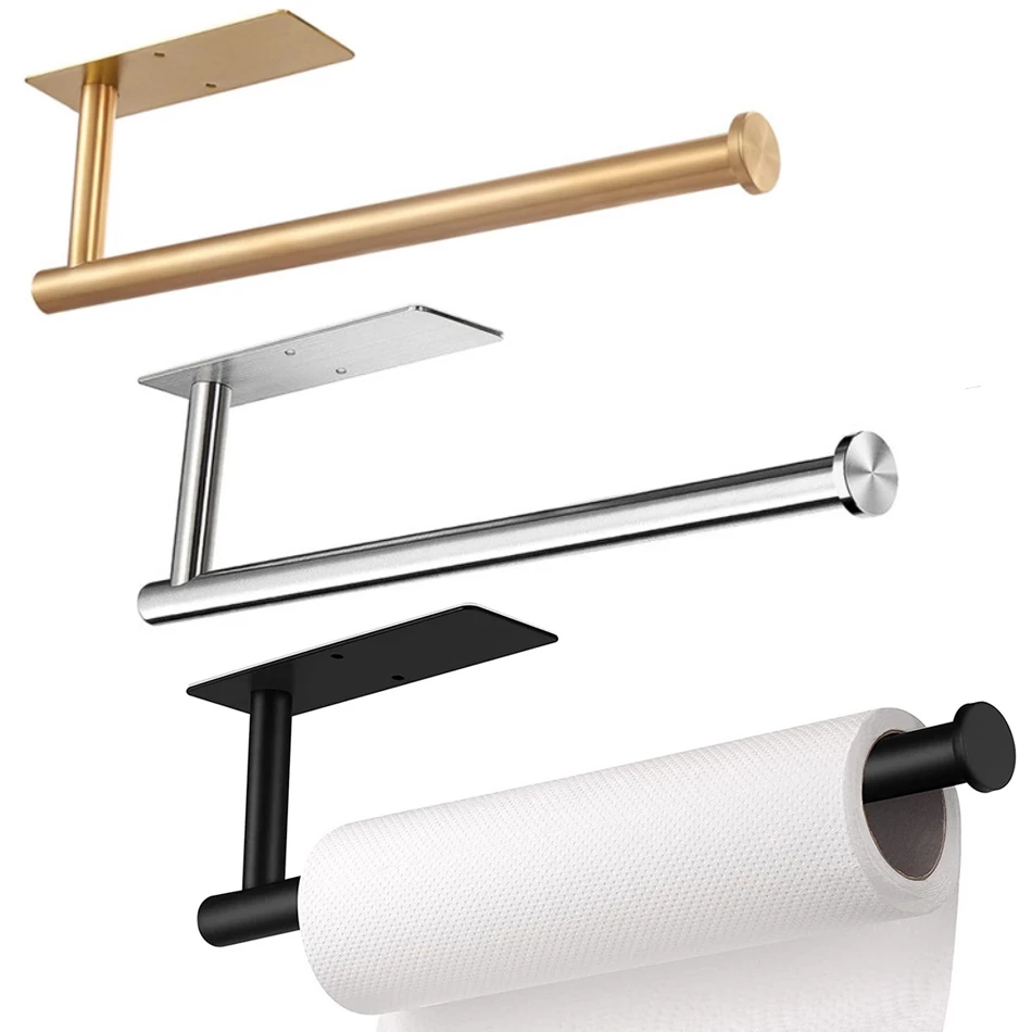 DS1314 No Punching Towel Tissue Rack Nails Self Adhesive Aluminium Alloy Toilet Roll Holder Wall Mounted Paper Towel Holder