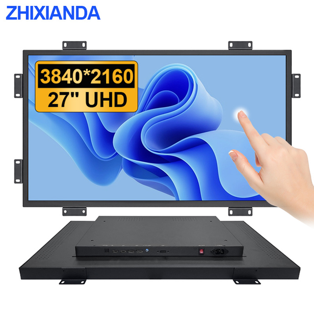 Factory Price 4K 27 Inch 3840*2160P Metal Case Industrial VESA Panel Wall Mount HD USB DP LCD Touch Screen Monitor LCD Display