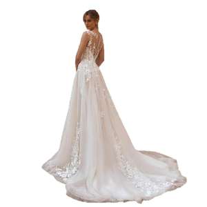 Élégant Moderne Simple Robe De Mariée En Mousseline De Soie Dentelle Française <span class=keywords><strong>Sexy</strong></span> V Profond A-ligne Étage Longueur Brosse Train Mariée Rue <span class=keywords><strong>Photo</strong></span> - Product Image 5