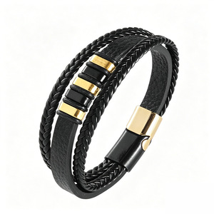Men's Retro <b>Leather</b> <b>Bracelet</b> Woven Rope Magnetic Clasp Stainless Steel Gift Jewelry 7.5 8.5 9 Inches - Product Image 3