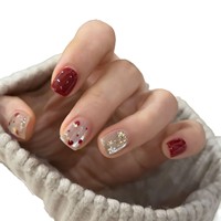 Nouvel An, Noël, style français, faux ongles carrés courts, faits main, épais, pour les fêtes, ongles de couleur porte-bonheur