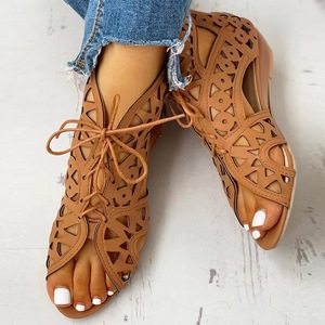 Sandalias de cuña con recortes para mujer, botines con cordones y punta abierta, con cremallera trasera, zapatos casuales de verano - Product Image 6