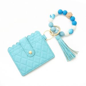 Wholesale <b>Men</b> Women Elastic Silicone <b>Bead</b> Bangle <b>Bracelet</b> Wallet Keychain Leather Tassel Wristlet Keychain Wallet - Product Image 6