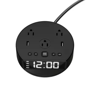 Good Quality US Plug Power Extension Socket with Long Cable Digital Alarm Clock AC outlet USB Port